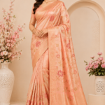 Peach Floral Silk Saree
