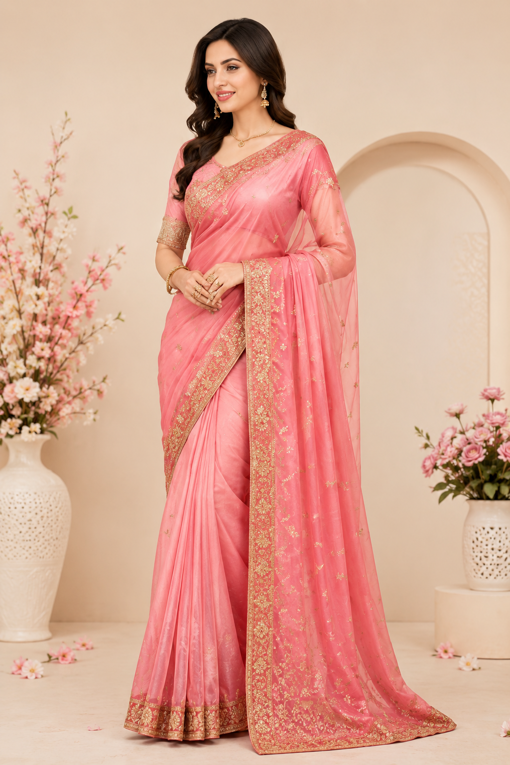 5a91cb94-df4d-43c5-931b-43aa14cbd76f Royal Pink Embroidered Saree - Image 1