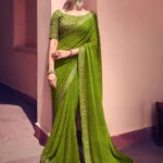 Siril Striped, Embellished Leheria Georgette Saree (Green, Gold)