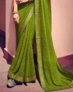 Siril Striped, Embellished Leheria Georgette Saree (Green, Gold) - Image 3
