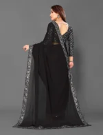 tapovan fashion Printed Bollywood Chiffon Saree (Black) - Image 2