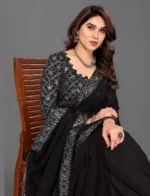 tapovan fashion Printed Bollywood Chiffon Saree (Black) - Image 4