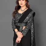 tapovan fashion Printed Bollywood Chiffon Saree (Black)