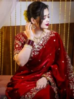 Queen worth Embroidered Maheshwari Chanderi, Satin Saree (Red)
