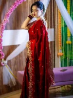 Queen worth Embroidered Maheshwari Chanderi, Satin Saree (Red) - Image 3