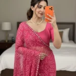 edina enterprise Solid/Plain, Self Design Bandhani Georgette Saree (Pink)