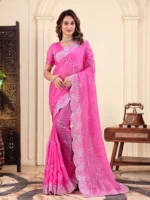 dwiti creation Woven, Embroidered Daily Wear Jimmy Jimmy Saree (Pink)
