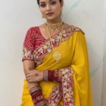 HouseOfCommon Embellished Bollywood Silk Blend Saree (Yellow)