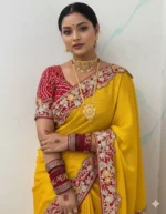 HouseOfCommon Embellished Bollywood Silk Blend Saree (Yellow)