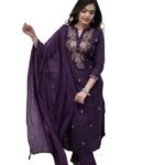 Cotton Embroidery kurti with Pant & mulmul dupatta set