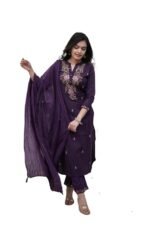 Cotton Embroidery kurti with Pant & mulmul dupatta set