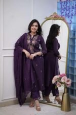 Cotton Embroidery kurti with Pant & mulmul dupatta set - Image 4