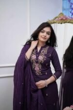 Cotton Embroidery kurti with Pant & mulmul dupatta set - Image 2
