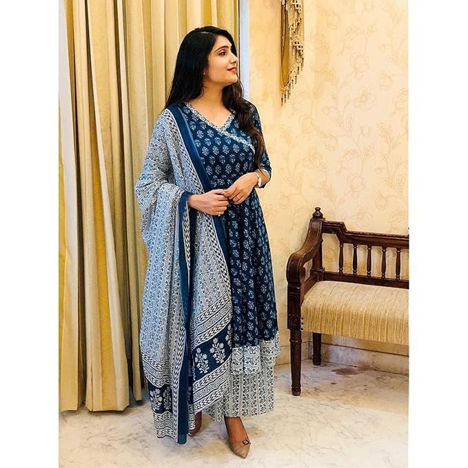 71M4YumXdtL._SX679_.jpg Rayon Anarkali Kurta Pant and Dupatta Set - Image 1