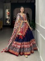 Women's Patola Pattern Tussar Silk Lehenga Choli Dupatta Set - Image 2