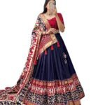Women's Patola Pattern Tussar Silk Lehenga Choli Dupatta Set