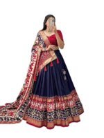 Women's Patola Pattern Tussar Silk Lehenga Choli Dupatta Set