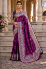 Royal Orchid Banarasi Silk Saree with Multicolor Floral Zari Weaving