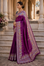 Royal Orchid Banarasi Silk Saree with Multicolor Floral Zari Weaving - Image 3