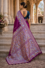 Royal Orchid Banarasi Silk Saree with Multicolor Floral Zari Weaving - Image 4