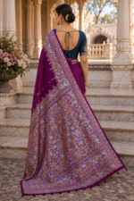 Royal Orchid Banarasi Silk Saree with Multicolor Floral Zari Weaving - Image 5