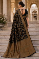 Midnight Royale Banarasi Silk Saree with Antique Gold Zari Weaving - Image 5