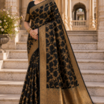 Midnight Royale Banarasi Silk Saree with Antique Gold Zari Weaving