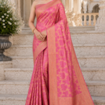 Blush Royale Banarasi Silk Saree with Rose Gold Zari Weaving