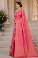 Blush Royale Banarasi Silk Saree with Rose Gold Zari Weaving - Image 5