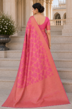 Blush Royale Banarasi Silk Saree with Rose Gold Zari Weaving - Image 2