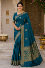 Emerald Royale Banarasi Silk Saree with Heritage Gold Zari Border