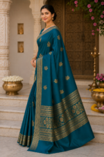 Emerald Royale Banarasi Silk Saree with Heritage Gold Zari Border - Image 3