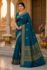 Emerald Royale Banarasi Silk Saree with Heritage Gold Zari Border - Image 2