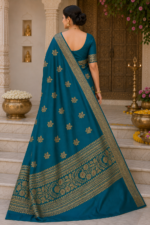 Emerald Royale Banarasi Silk Saree with Heritage Gold Zari Border - Image 6