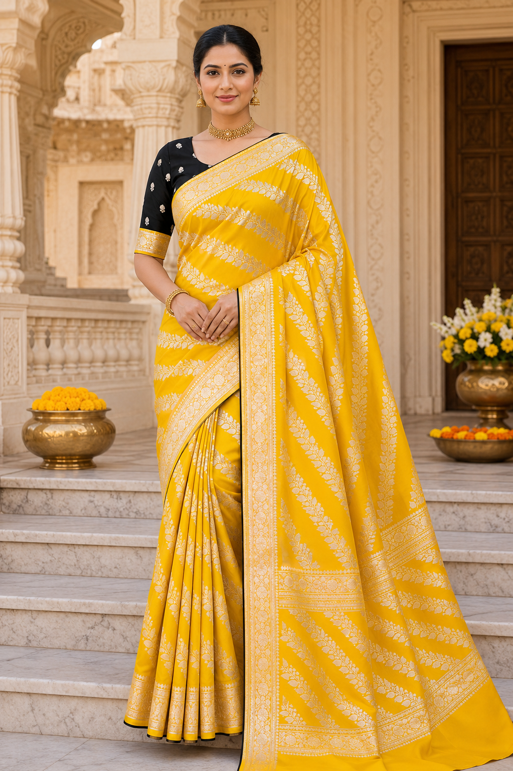ChatGPT Image Jul 3, 2026, 04_31_26 PM Sunshine Noir Banarasi Silk Saree - Image 1