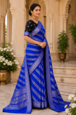 Royal Sapphire Noir Banarasi Silk Saree - Image 4