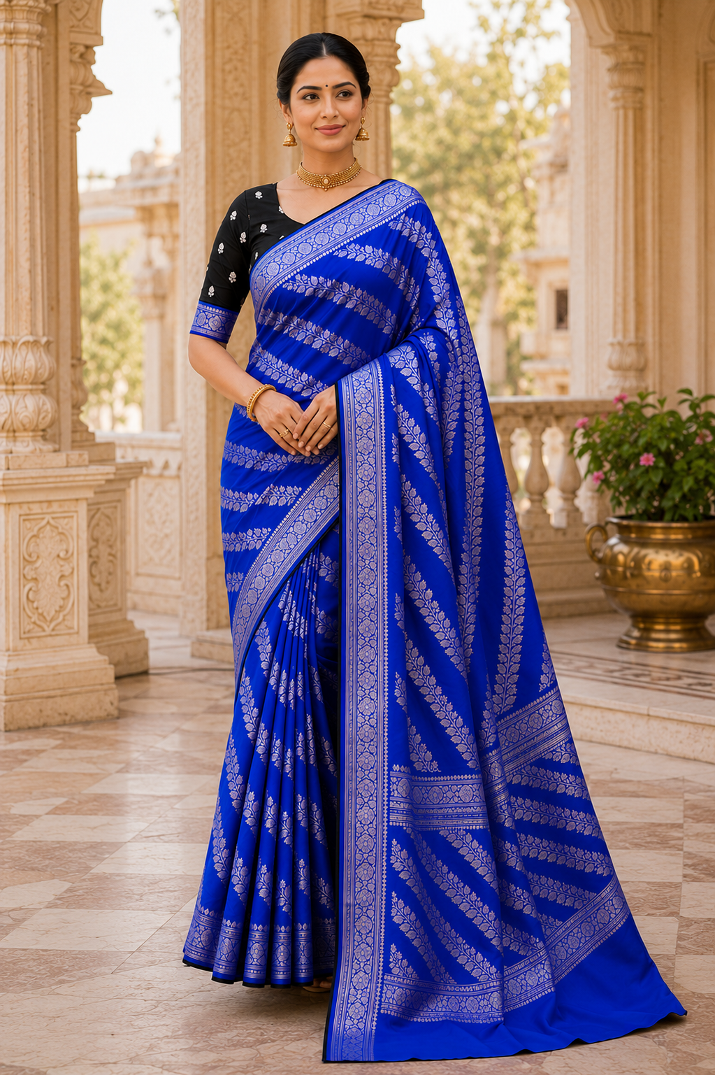 ChatGPT Image Jul 3, 2026, 05_04_40 PM Royal Sapphire Noir Banarasi Silk Saree - Image 1