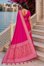 Royal Crimson Banarasi Silk Saree with Antique Gold Zari Border - Image 4