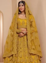 Udbhav Export Embroidered Semi Stitched Lehenga Choli (Yellow)