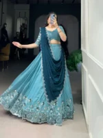 RUKHA FAB Embroidered Semi Stitched Lehenga Choli (Blue) - Image 4