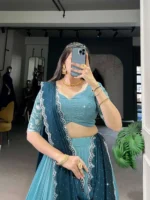 RUKHA FAB Embroidered Semi Stitched Lehenga Choli (Blue) - Image 3