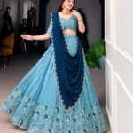 RUKHA FAB Embroidered Semi Stitched Lehenga Choli (Blue)