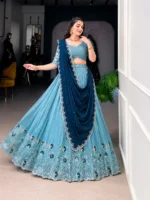 RUKHA FAB Embroidered Semi Stitched Lehenga Choli (Blue)