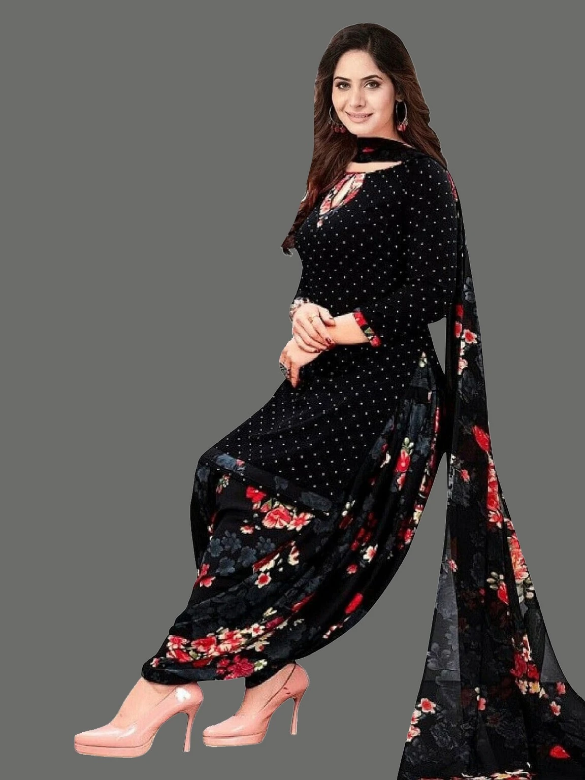 yes-2-2-m-unstitched-2-5-m-sc-black-flower-gbg-anirav-original-imaghfuj4eyqrsz4.webp Priyashi Unstitched Crepe Kurta & Patiyala Material Printed - Image 1