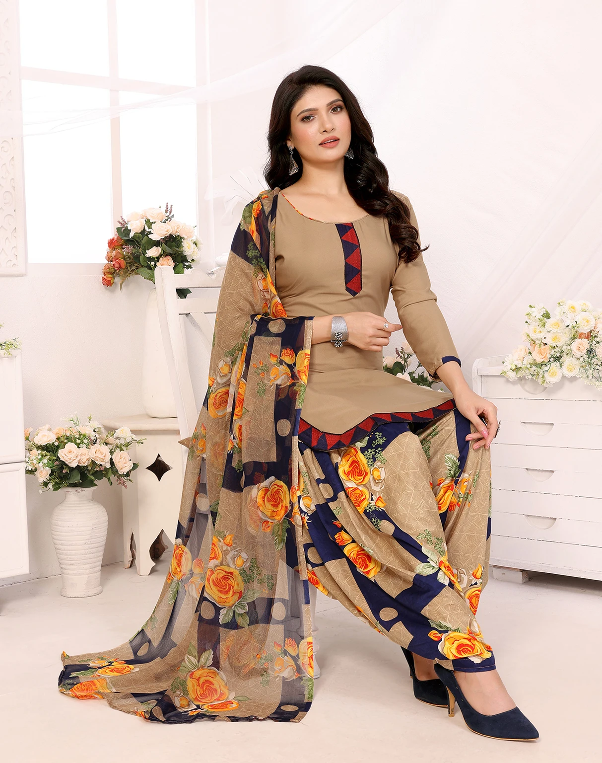 yes-2-m-unstitched-2-10m-fk-ys-p3-admiring-navy-yashika-original-imah8ft7wsuzgebh.webp YASHIKA Unstitched Crepe Salwar Suit Material Printed - Image 1